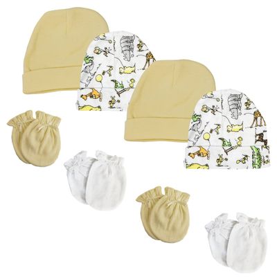 Bambini Baby Boy, Baby Girl, Unisex Infant Caps and Mittens (Pack of 8) NC_0307 by Miracle USA White