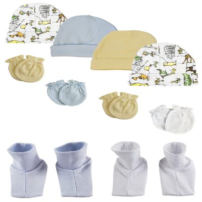 Bambini Boys Baby Caps, Booties and Mittens (Pack of 10) NC_0289 by Miracle USA White/Blue