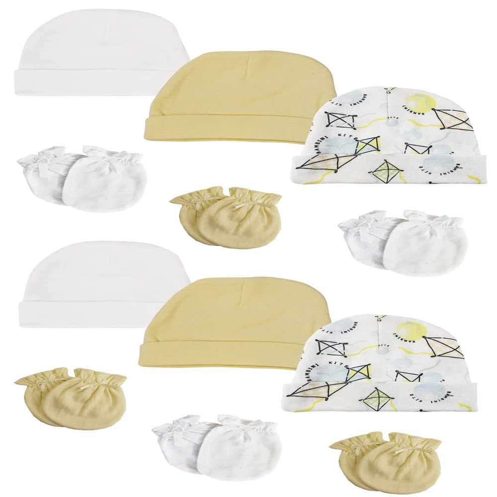 Bambini Baby Boy, Baby Girl, Unisex Infant Caps and Mittens (Pack of 12) NC_0364 by Miracle USA White