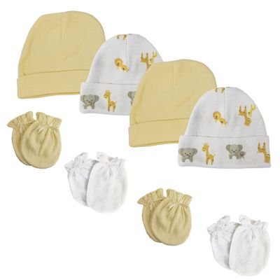 Bambini Baby Boy, Baby Girl, Unisex Infant Caps and Mittens (Pack of 8) NC_0394 by Miracle USA White