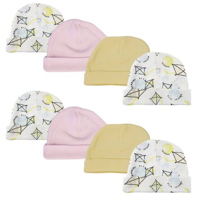 Bambini Baby Girls Caps (Pack of 8) NC_0352 by Miracle USA White/Pink