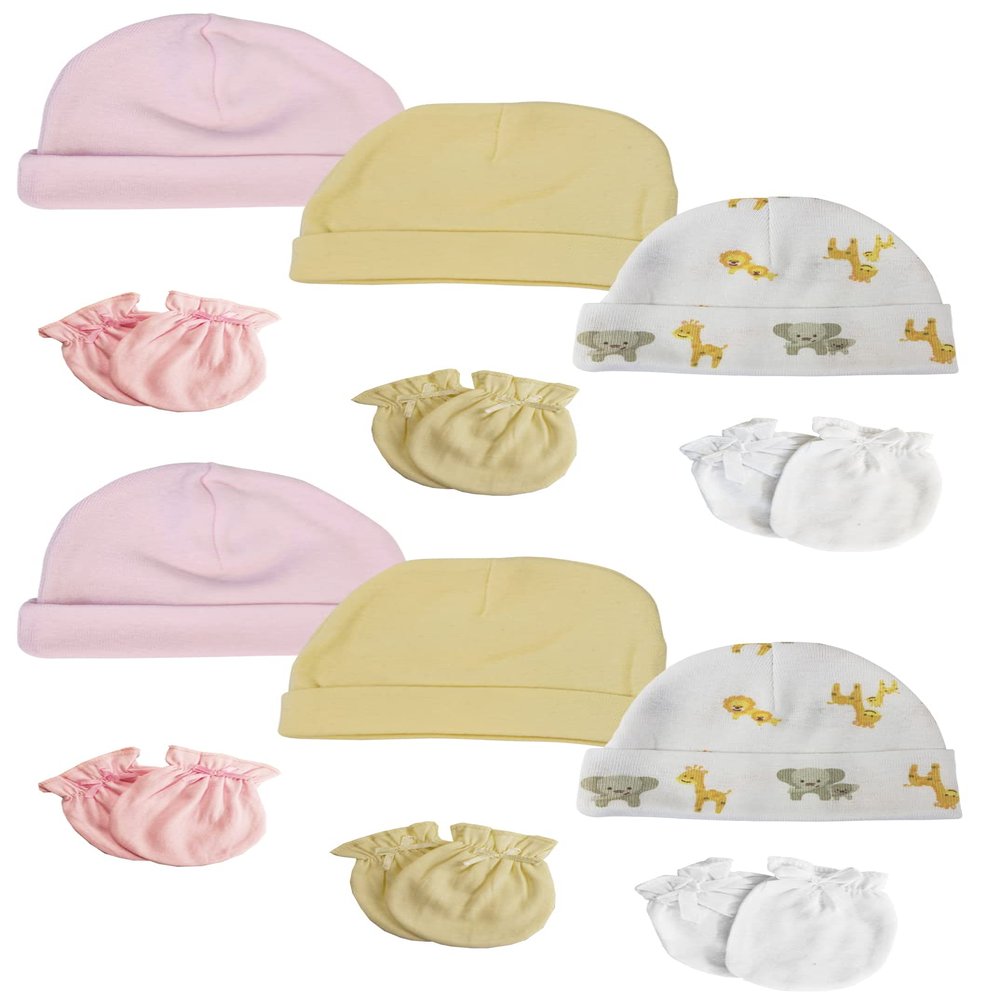 Bambini Baby Girls Caps and Mittens (Pack of 12) NC_0386 by Miracle USA White/Pink