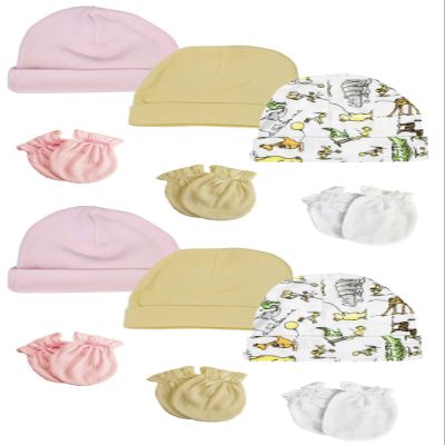 Bambini Boys Girls Caps and Mittens (Pack of 12) NC_0299 by Miracle USA White/Pink