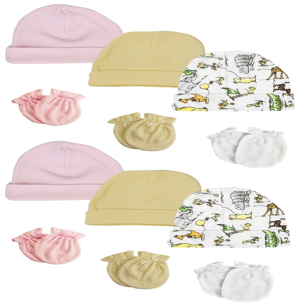Bambini Boys Girls Caps and Mittens (Pack of 12) NC_0299 by Miracle USA White/Pink