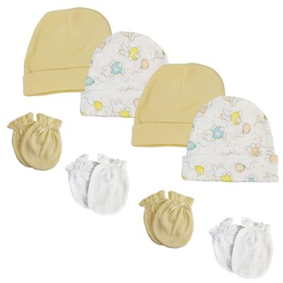 Bambini Baby Boy, Baby Girl, Unisex Infant Caps and Mittens (Pack of 8) NC_0283 by Miracle USA White