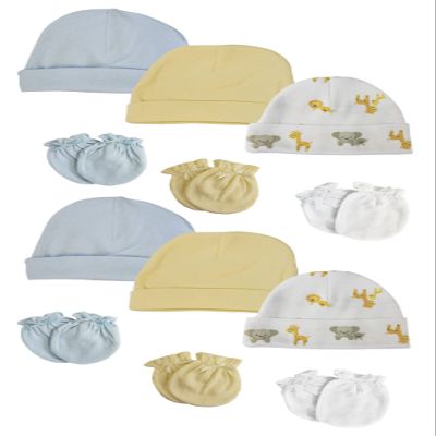 Bambini Baby Boys Caps and Mittens (Pack of 12) NC_0377 by Miracle USA White/Blue