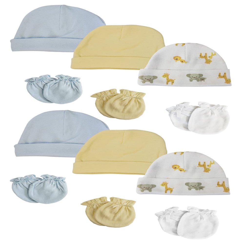 Bambini Baby Boys Caps and Mittens (Pack of 12) NC_0377 by Miracle USA White/Blue