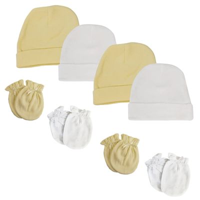 Bambini Baby Boy, Baby Girl, Unisex Infant Caps and Mittens (Pack of 8) NC_0400 by Miracle USA White