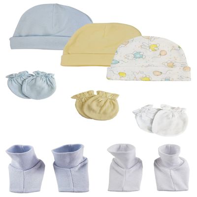 Bambini Boys Baby Caps, Booties and Mittens (Pack of 8) NC_0265 by Miracle USA White/Blue