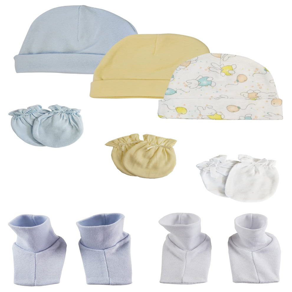 Bambini Boys Baby Caps, Booties and Mittens (Pack of 8) NC_0265 by Miracle USA White/Blue