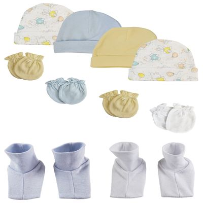 Bambini Boys Baby Caps, Booties and Mittens (Pack of 10) NC_0262 by Miracle USA White/Blue