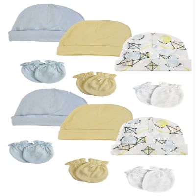 Bambini Baby Boys Caps and Mittens (Pack of 12) NC_0349 by Miracle USA White/Blue