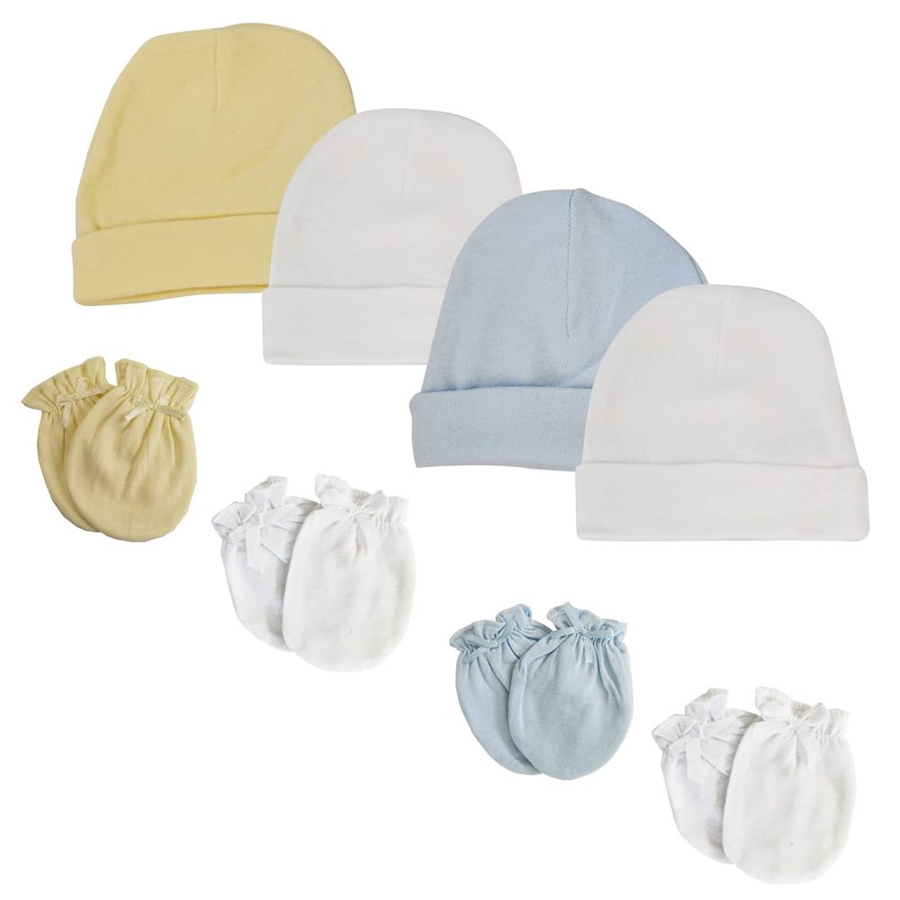Bambini Baby Boys Caps and Mittens (Pack of 8) NC_0396 by Miracle USA White/Blue