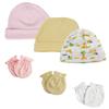 Bambini Baby Girl Infant Caps and Mittens (Pack of 6) NC_0324 by Miracle USA White/Pink