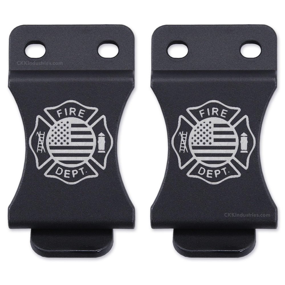 KYDEX Belt Clip for Holsters & Sheaths  (w/Fire Dept. Engraving) - (Fits 1.50in Belts) - (Inside-The-Waistband/IWB) - (USA Made) - (2 Pack)