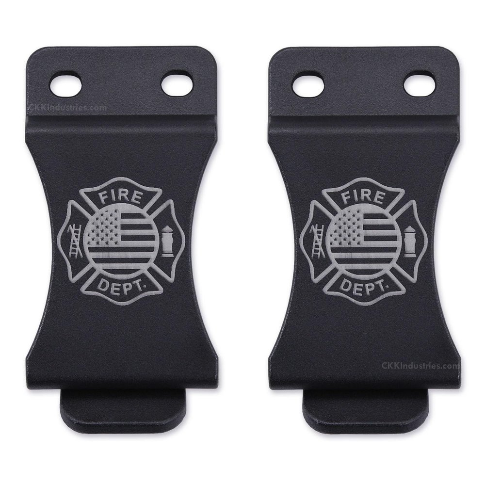 KYDEX Belt Clip for Holsters & Sheaths  (w/Fire Dept. Engraving) - (Fits 1.75in Belts) - (Inside-The-Waistband/IWB) - (USA Made) - (2 Pack)