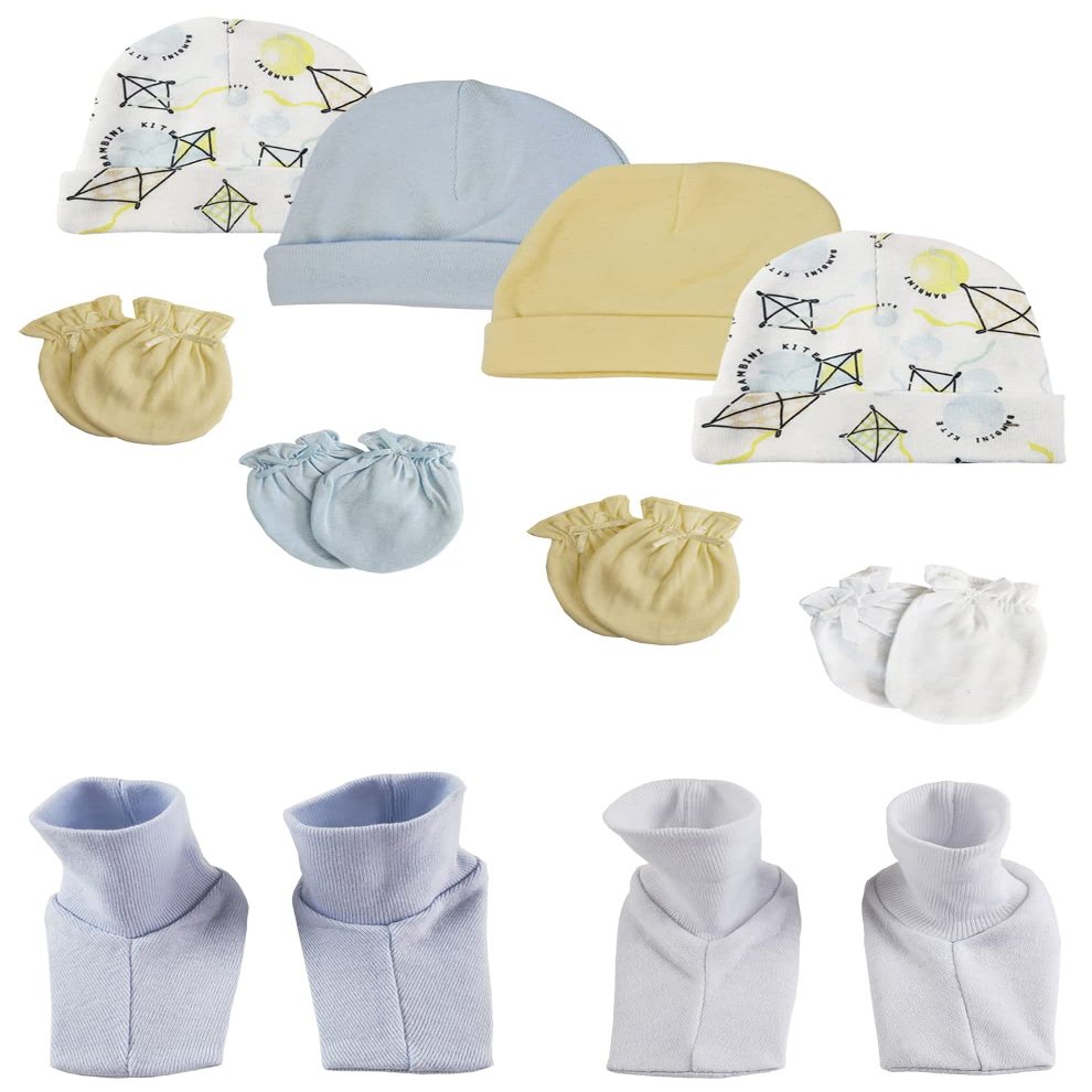 Bambini Baby Boys Caps, Booties and Mittens (Pack of 10) NC_0344 by Miracle USA White/Blue