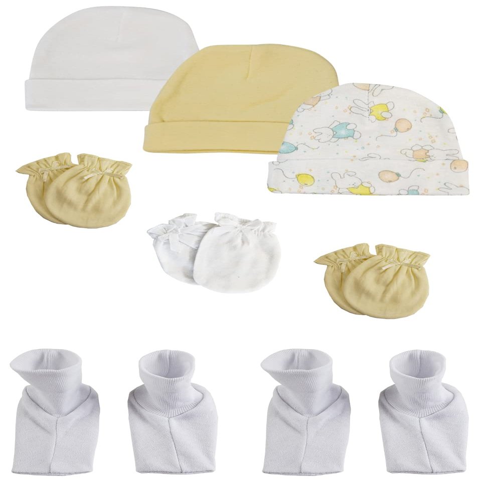 Bambini Baby Boy, Baby Girl, Unisex Infant Caps, Booties and Mittens (Pack of 8) NC_0279 by Miracle USA White