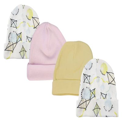 Bambini Baby Girls Caps (Pack of 4) NC_0351 by Miracle USA White/Pink