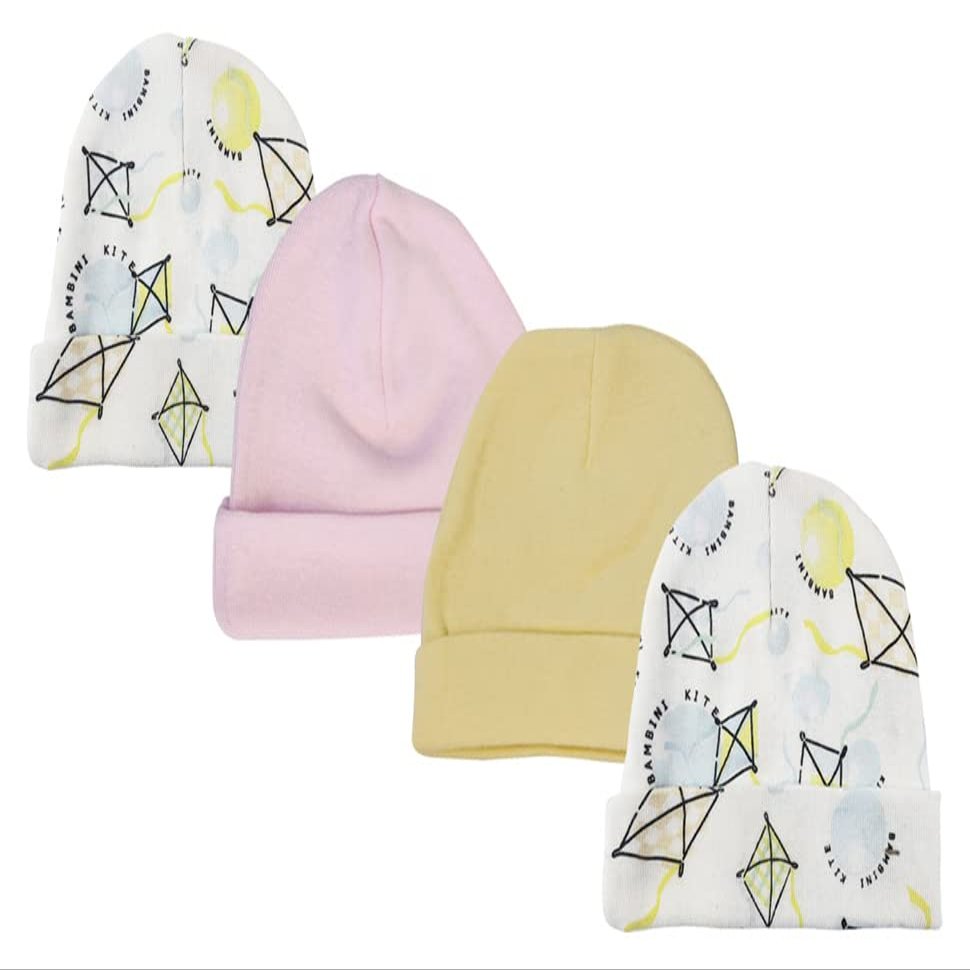 Bambini Baby Girls Caps (Pack of 4) NC_0351 by Miracle USA White/Pink