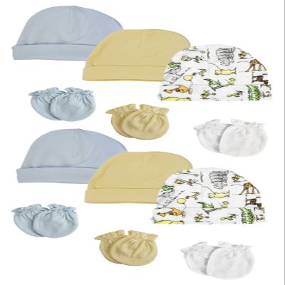 Bambini Boys Baby Caps and Mittens (Pack of 12) NC_0293 by Miracle USA White/Blue