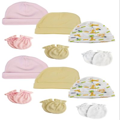 Bambini Baby Girl Infant Caps and Mittens (Pack of 12) NC_0326 by Miracle USA White/Pink