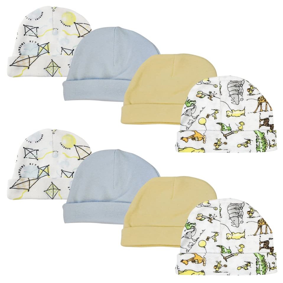 Bambini Baby Boys Caps (Pack of 8) NC_0338 by Miracle USA White/Blue