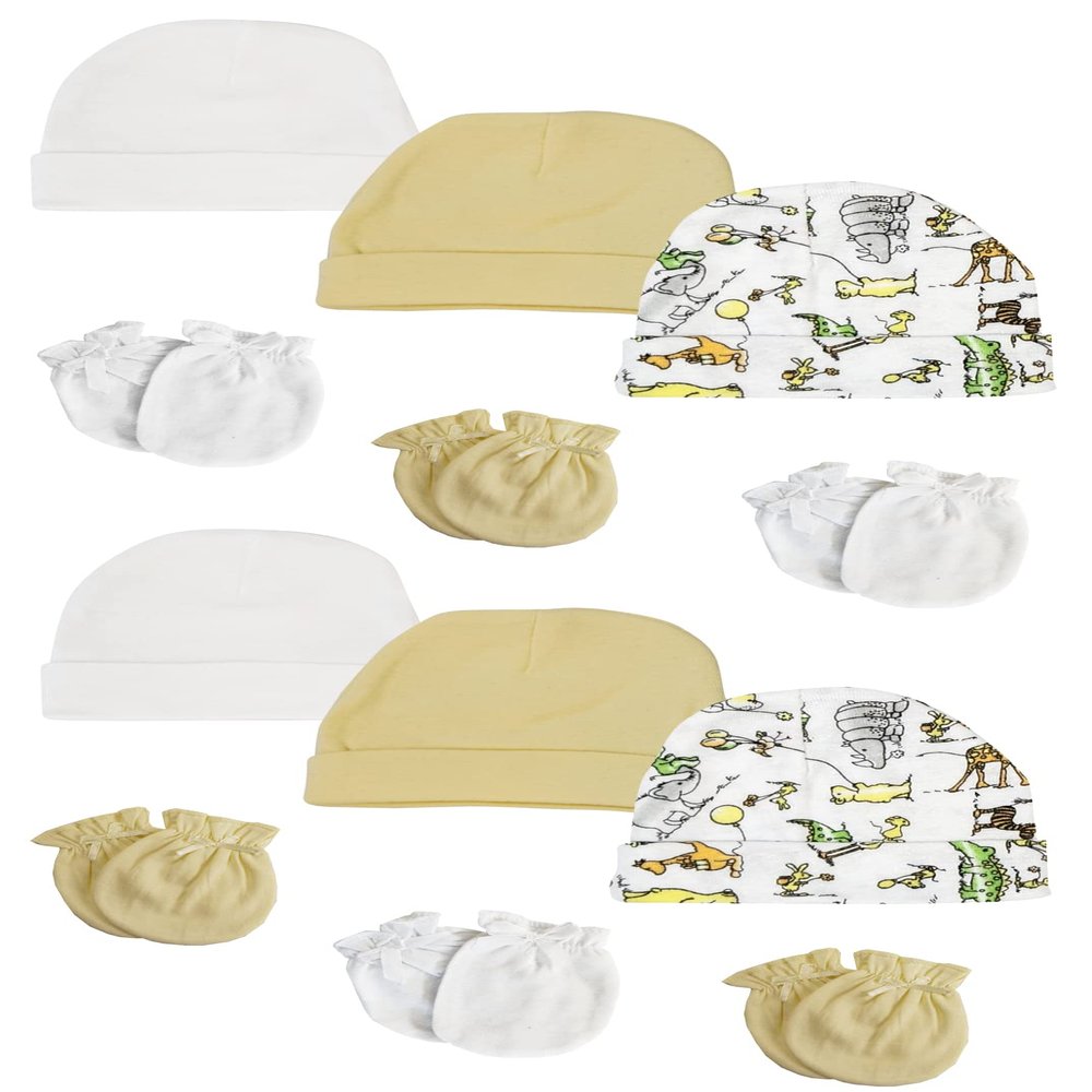 Bambini Baby Boy, Baby Girl, Unisex Infant Caps and Mittens (Pack of 12) NC_0304 by Miracle USA White