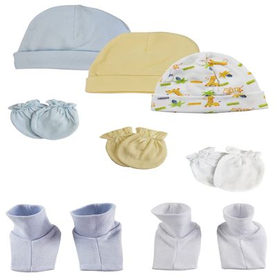 Bambini Baby Boy Infant Caps, Booties and Mittens (Pack of 8) NC_0316 by Miracle USA White/Blue