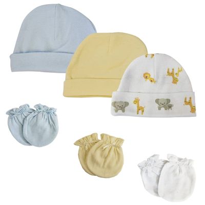 Bambini Baby Boys Caps and Mittens (Pack of 6) NC_0375 by Miracle USA White/Blue