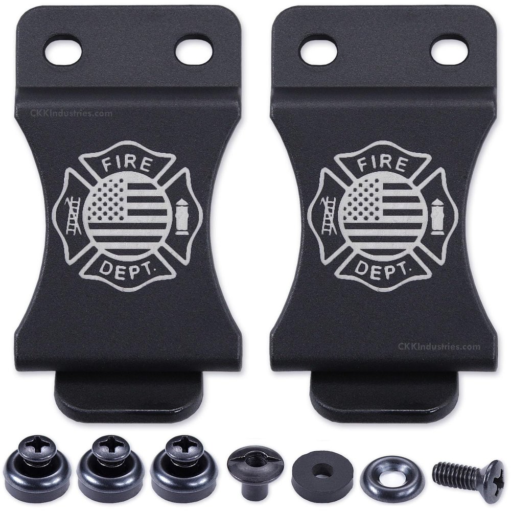 KYDEX Belt Clip for Holsters & Sheaths (w/Fire Dept. Engraving) - (Fits 1.50in Belts) - (Inside-The-Waistband/IWB) - (USA Made) - (w/Mounting Hardware) - (2 Pack)