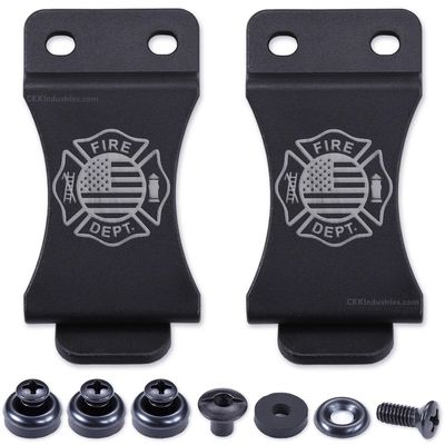 KYDEX Belt Clip for Holsters & Sheaths (w/Fire Dept. Engraving) - (Fits 1.75in Belts) - (Inside-The-Waistband/IWB) - (USA Made) - (w/Mounting Hardware) - (2 Pack)