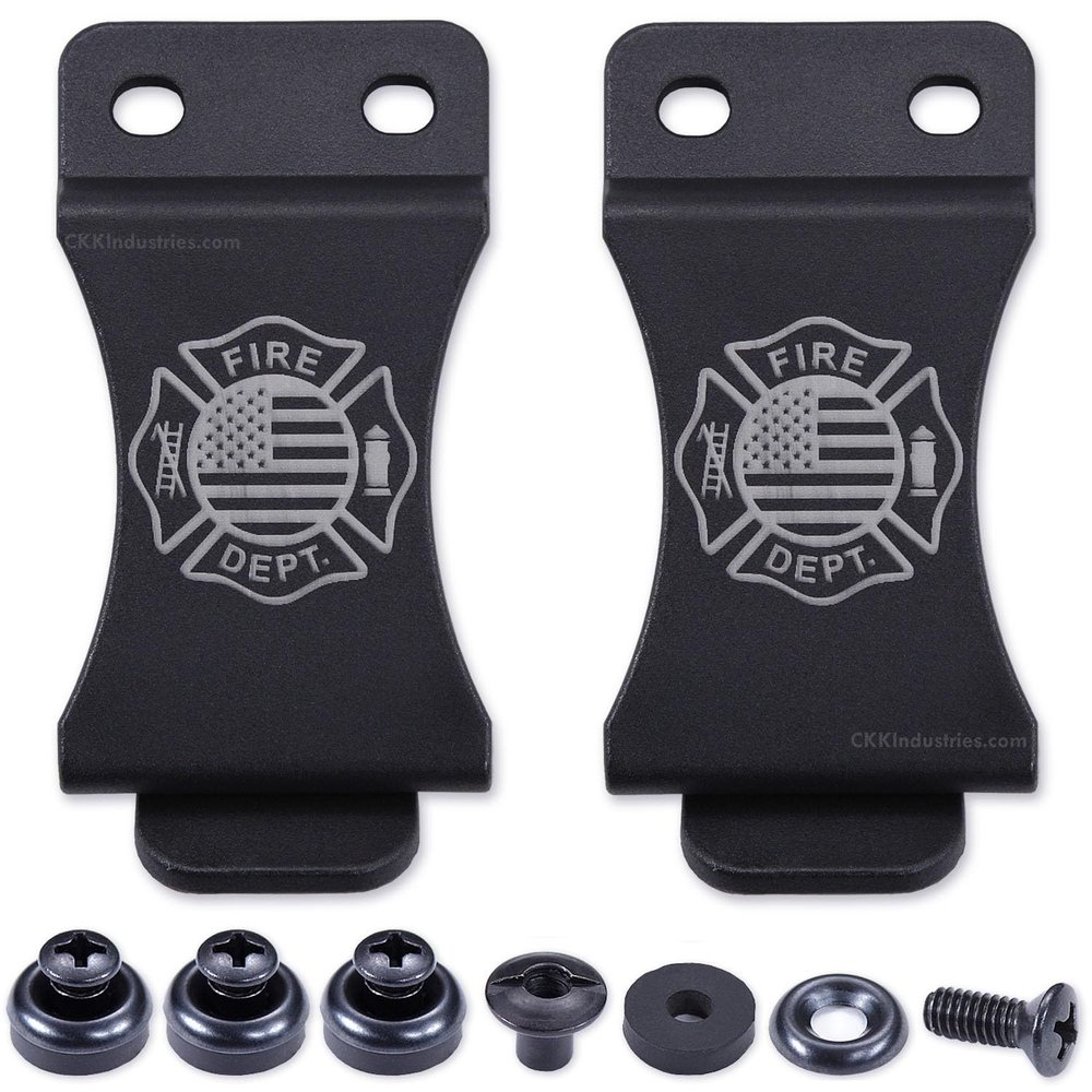 KYDEX Belt Clip for Holsters & Sheaths (w/Fire Dept. Engraving) - (Fits 1.75in Belts) - (Inside-The-Waistband/IWB) - (USA Made) - (w/Mounting Hardware) - (2 Pack)