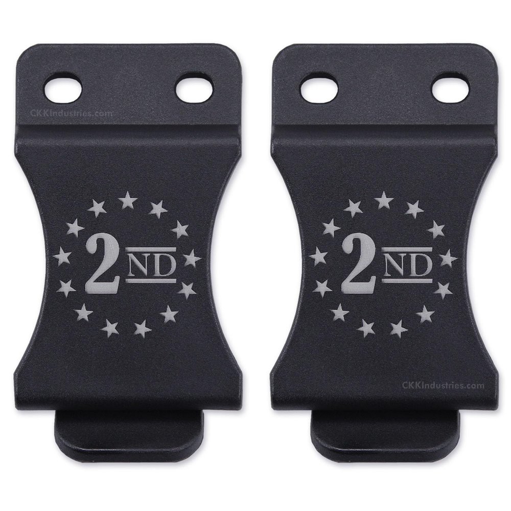 KYDEX Belt Clip for Holsters & Sheaths  (w/2nd Amendment - Stars Engraving) - (Fits 1.50in Belts) - (Inside-The-Waistband/IWB) - (USA Made) - (2 Pack)