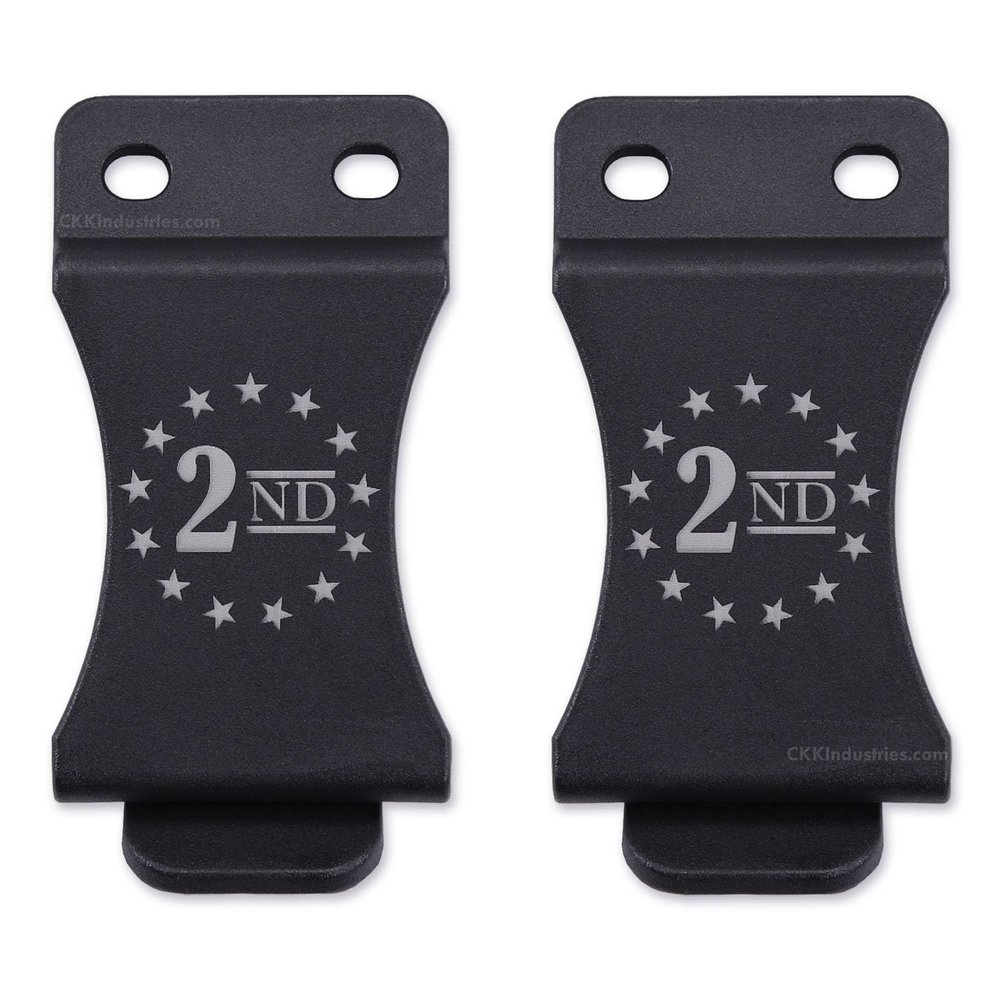KYDEX Belt Clip for Holsters & Sheaths  (w/2nd Amendment - Stars Engraving) - (Fits 1.75in Belts) - (Inside-The-Waistband/IWB) - (USA Made) - (2 Pack)