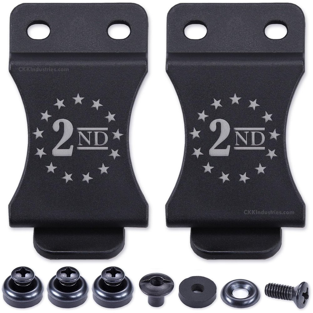 KYDEX Belt Clip for Holsters & Sheaths (w/2nd Amendment - Stars Engraving) - (Fits 1.50in Belts) - (Inside-The-Waistband/IWB) - (USA Made) - (w/Mounting Hardware) - (2 Pack)