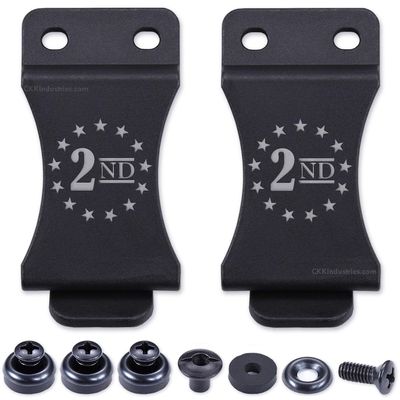 KYDEX Belt Clip for Holsters & Sheaths (w/2nd Amendment - Stars Engraving) - (Fits 1.75in Belts) - (Inside-The-Waistband/IWB) - (USA Made) - (w/Mounting Hardware) - (2 Pack)