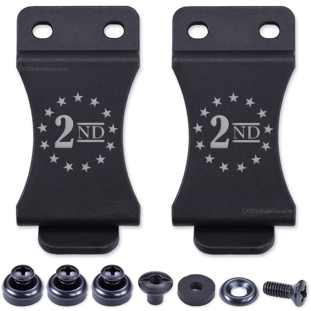KYDEX Belt Clip for Holsters & Sheaths (w/2nd Amendment - Stars Engraving) - (Fits 1.75in Belts) - (Inside-The-Waistband/IWB) - (USA Made) - (w/Mounting Hardware) - (2 Pack)