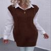 AIEBO Women's Shirts Women's Tops Shirts for Women Slit Side Cable Knit Sweater Vest Without Belt (Color : Chocolate Brown, Size : Medium) view 3