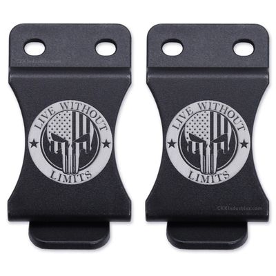 KYDEX Belt Clip for Holsters & Sheaths (w/Punisher Skull - Live Without Limits Engraving) - (Fits 1.50in Belts) - (Inside-The-Waistband/IWB) - (USA Made) - (2 Pack)