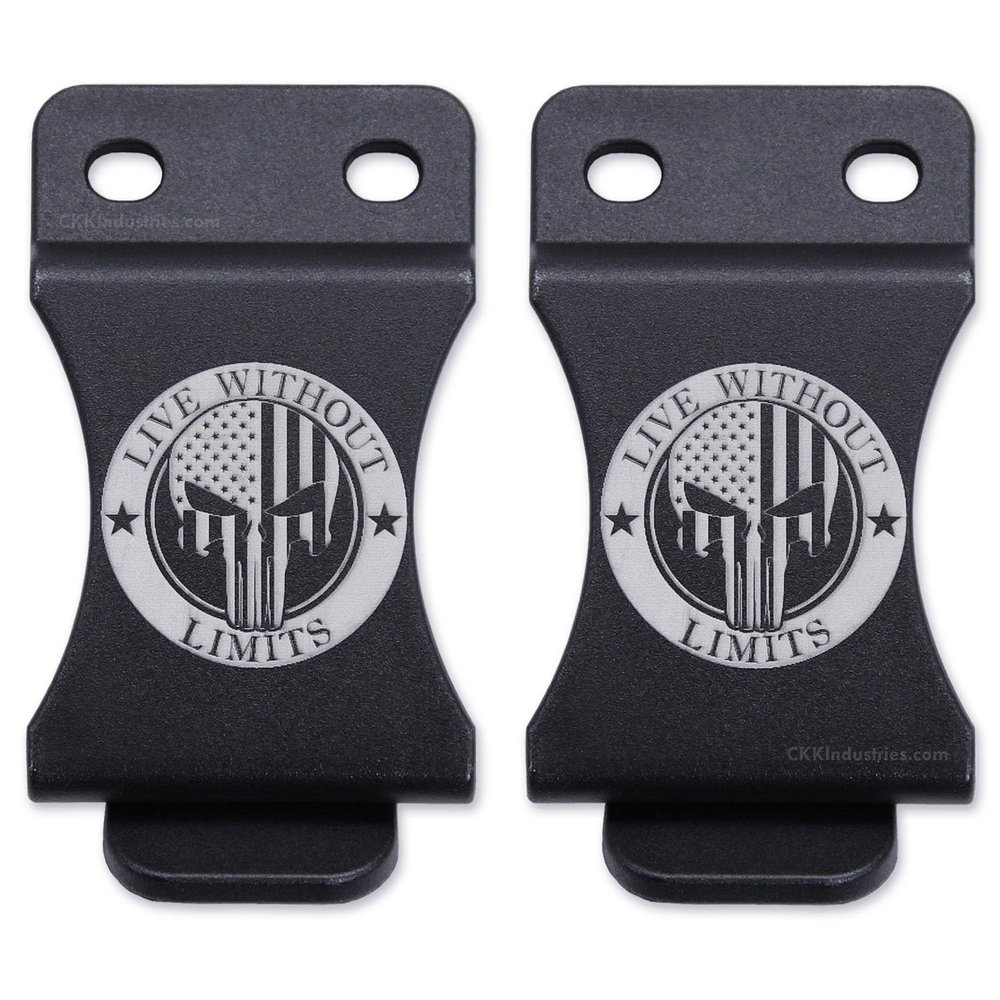 KYDEX Belt Clip for Holsters & Sheaths  (w/Punisher Skull - Live Without Limits Engraving) - (Fits 1.50in Belts) - (Inside-The-Waistband/IWB) - (USA Made) - (2 Pack)