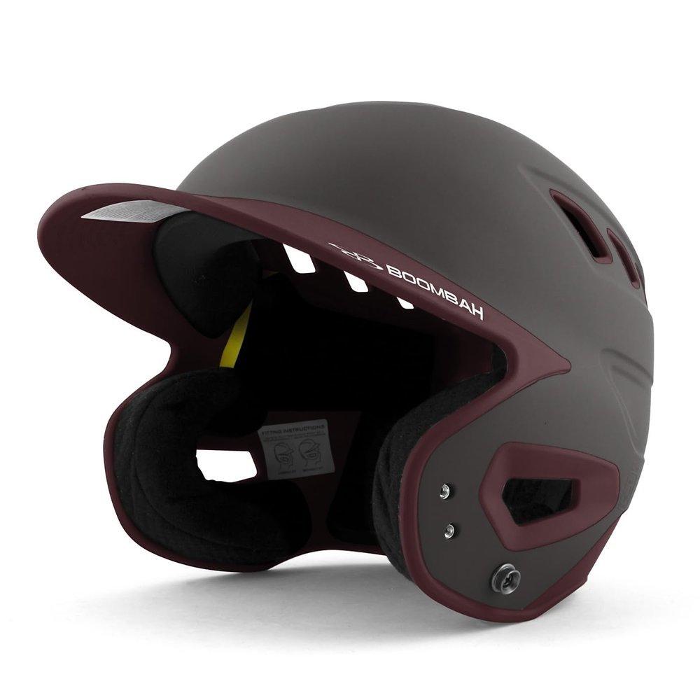 Boombah DEFCON Batting Helmet Charcoal/Maroon NOSCAE - Size Junior 6 1/4" - 7"