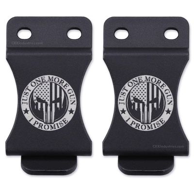KYDEX Belt Clip for Holsters & Sheaths (w/Punisher Skull - Just One More Engraving) - (Fits 1.50in Belts) - (Inside-The-Waistband/IWB) - (USA Made) - (2 Pack)