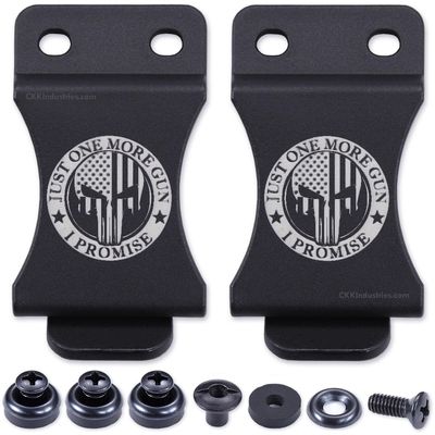 KYDEX Belt Clip for Holsters & Sheaths (w/Punisher Skull - Just One More Engraving) - (Fits 1.50in Belts) - (Inside-The-Waistband/IWB) - (USA Made) - (w/Mounting Hardware) - (2 Pack)