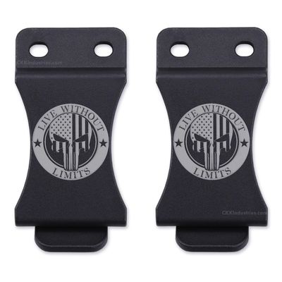 KYDEX Belt Clip for Holsters & Sheaths (w/Punisher Skull - Live Without Limits Engraving) - (Fits 1.75in Belts) - (Inside-The-Waistband/IWB) - (USA Made) - (2 Pack)