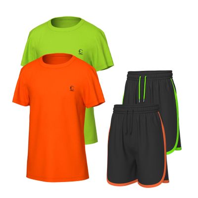 Essenclo Girls Clothing Sets Tagless Loose Athletic Performance Crew Neck T-Shirt and Short Outfits Size 5-14 (4 Piece Set) - E2104 - Set-8-11-12