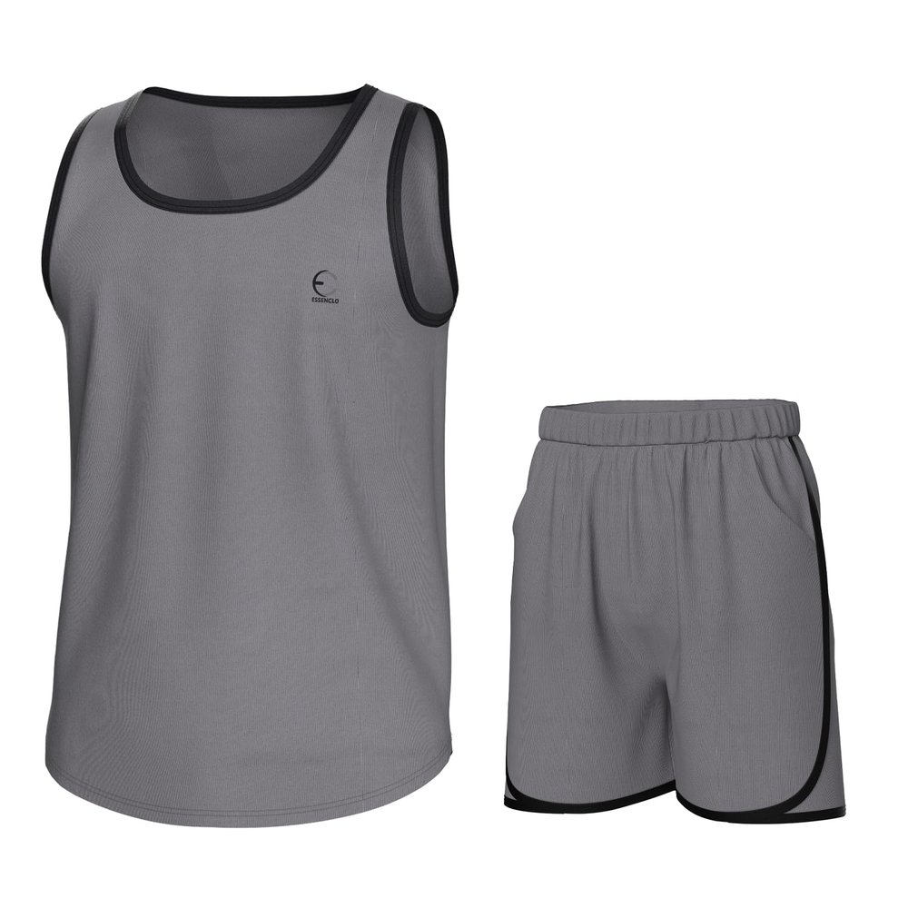 Essenclo Boys Clothing Sets, Boys Athletic Shorts & Sleeveless Shirts, Crew Neck Kids Tank Top Clothes Size 3-16 (2 Pcs Set) - E1001 - Gray - 11-12