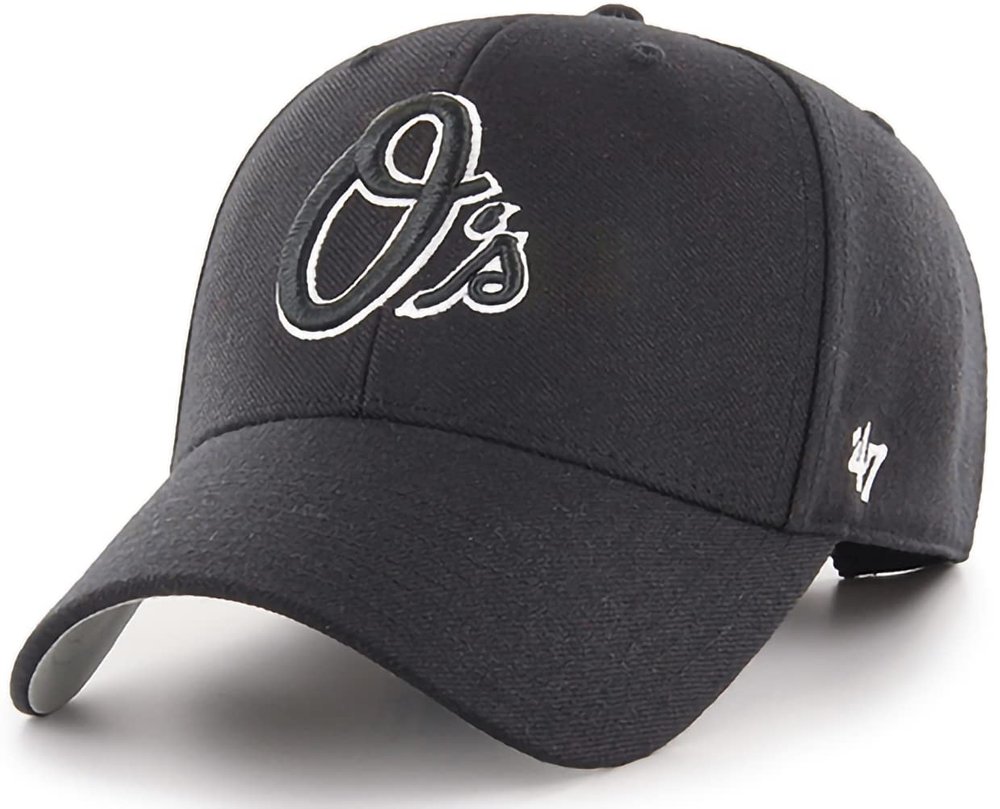 47 MLB Black White Outline Primary Logo MVP Adjustable Structure Hat, Adult One Size Fits All - Baltimore Orioles - Black