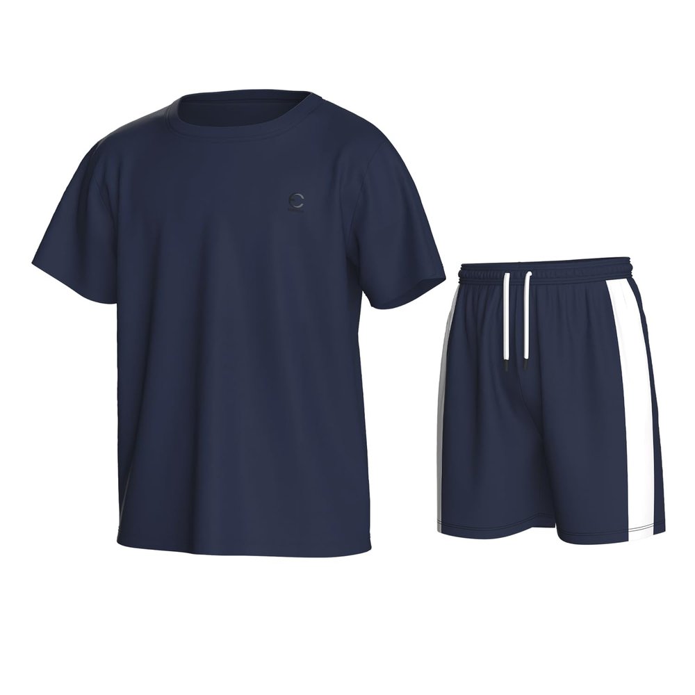 Essenclo Boys Athletic Shorts and Performance T-Shirt Crew Neck Boy Clothes Set, Summer Kids Outfit Size 3-16 (2 Pcs Set) - E1002 - Navy - 5-6