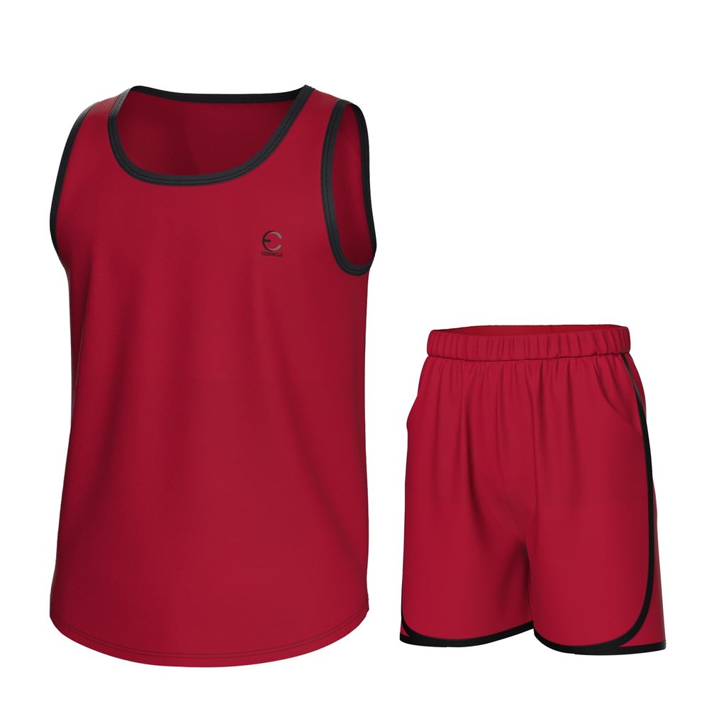Essenclo Boys Clothing Sets, Boys Athletic Shorts & Sleeveless Shirts, Crew Neck Kids Tank Top Clothes Size 3-16 (2 Pcs Set) - E1001 - Red - 9-10